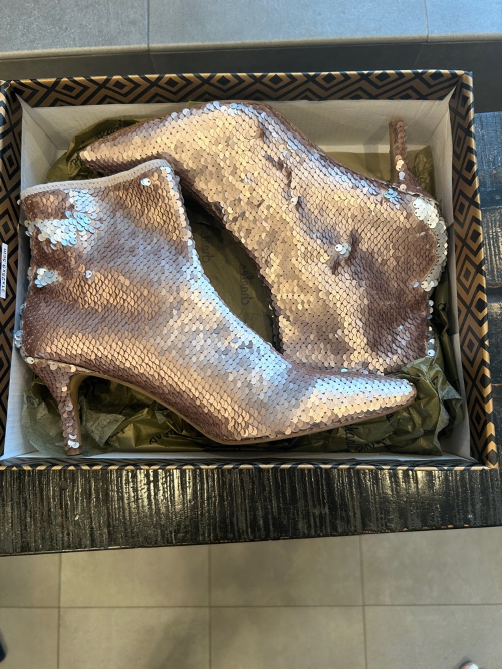Charles David 6MM Amstel 3 Beige Sequined Stretch Ankle Boots - Picture 8 of 10